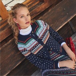 J.Crew Fair Isle Cardigan Sweater Cherry Print Women’s Medium